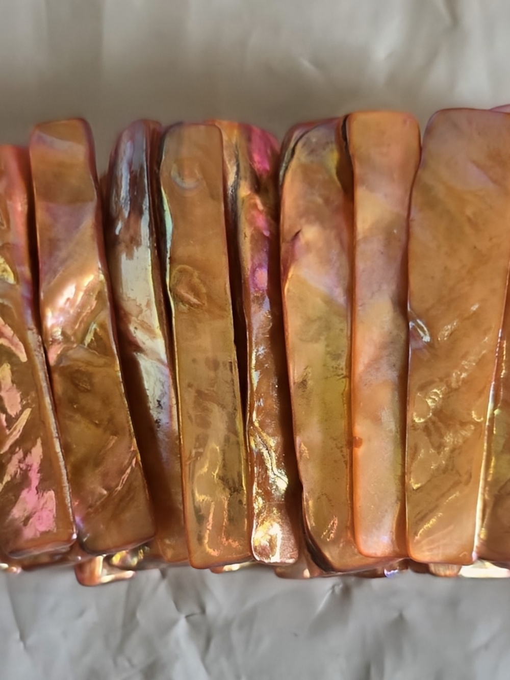 Iridescent Orange Mother-of-Pearl Bar Bracelet New